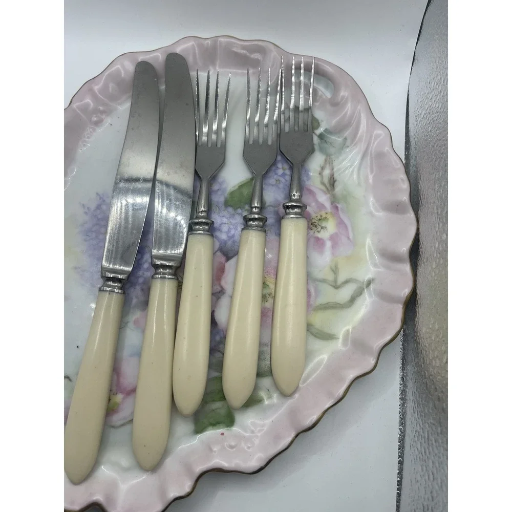 Vtg Russian USSR Soviet Stainless Steel Bakelite Handle Knives & Forks